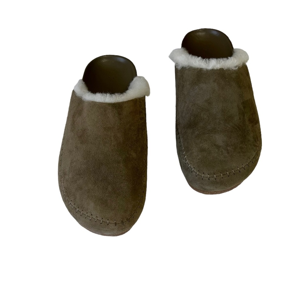 Jenni Kayne Shearling Moc Clog Laurel Green Suede Size 7 Made in Italy - Picture 2 of 8